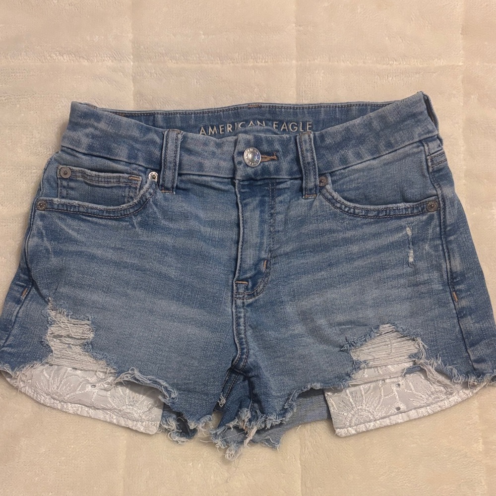 American Eagle Outfitters Distressed Light Blue Jean Shorts
